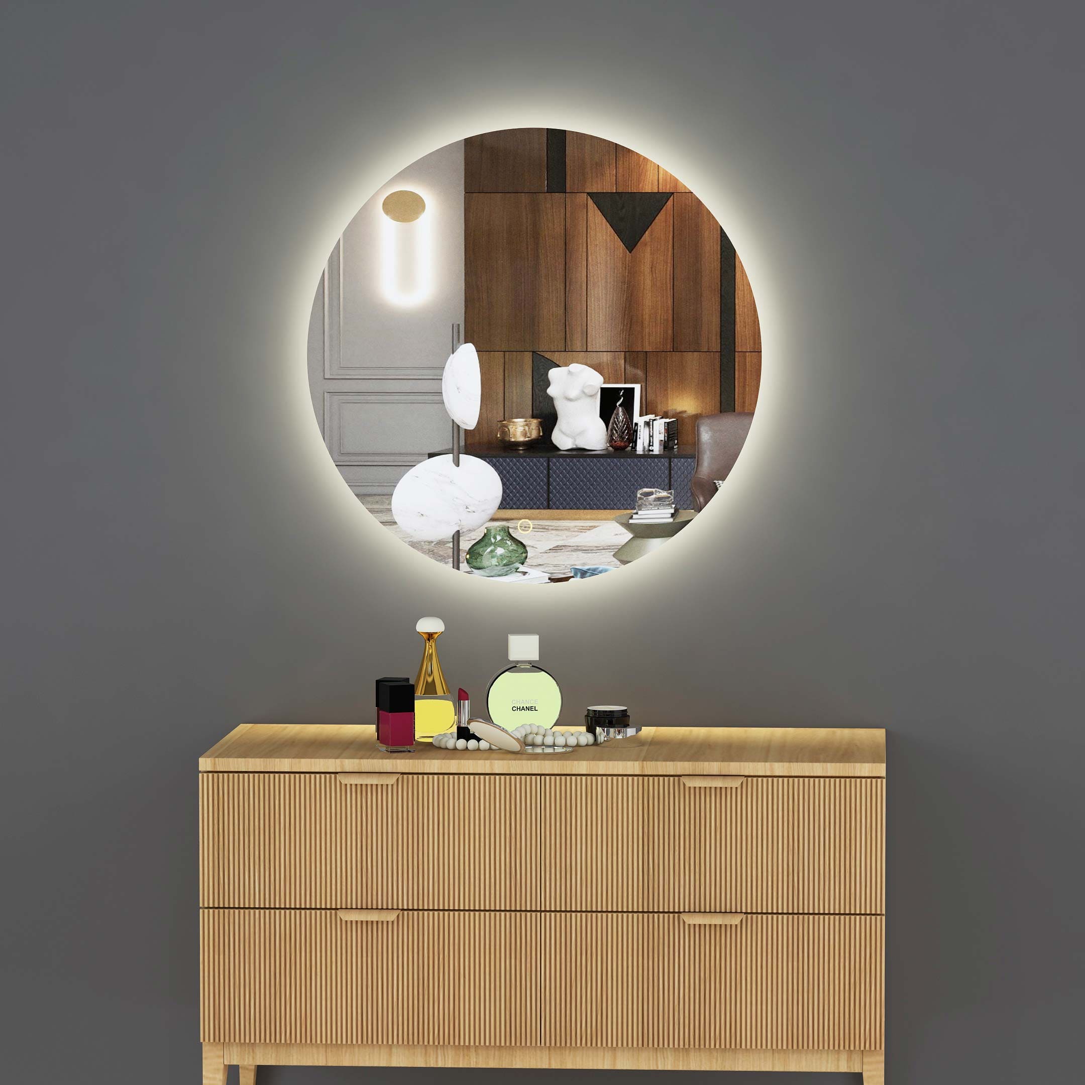 Smoked Glass Dressing Table Mirror With 9 Dimmable LED Light Bulbs |  Picture Perfect Home