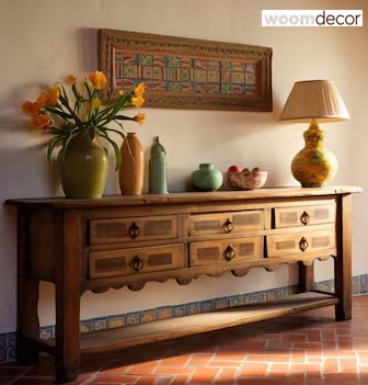 Vintage Wooden Side Table with Drawers