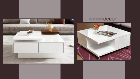 White Gloss Square Coffee Table with Hidden Storage