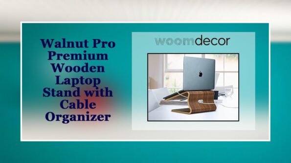 Walnut Pro Premium Wooden Laptop Stand with Cable