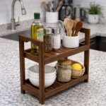 Premium Teak Wood Kitchen Rack - 2 Tier Storage Shelf | Multipurpose Spice, Vegetable & Jar Organizer 7 WOOMDECOR KICTHAN STAND 5