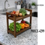 Premium Teak Wood Kitchen Rack - 2 Tier Storage Shelf | Multipurpose Spice, Vegetable & Jar Organizer 5 WOOMDECOR KICTHAN STAND 5