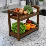 Premium Teak Wood Kitchen Rack - 2 Tier Storage Shelf | Multipurpose Spice, Vegetable & Jar Organizer