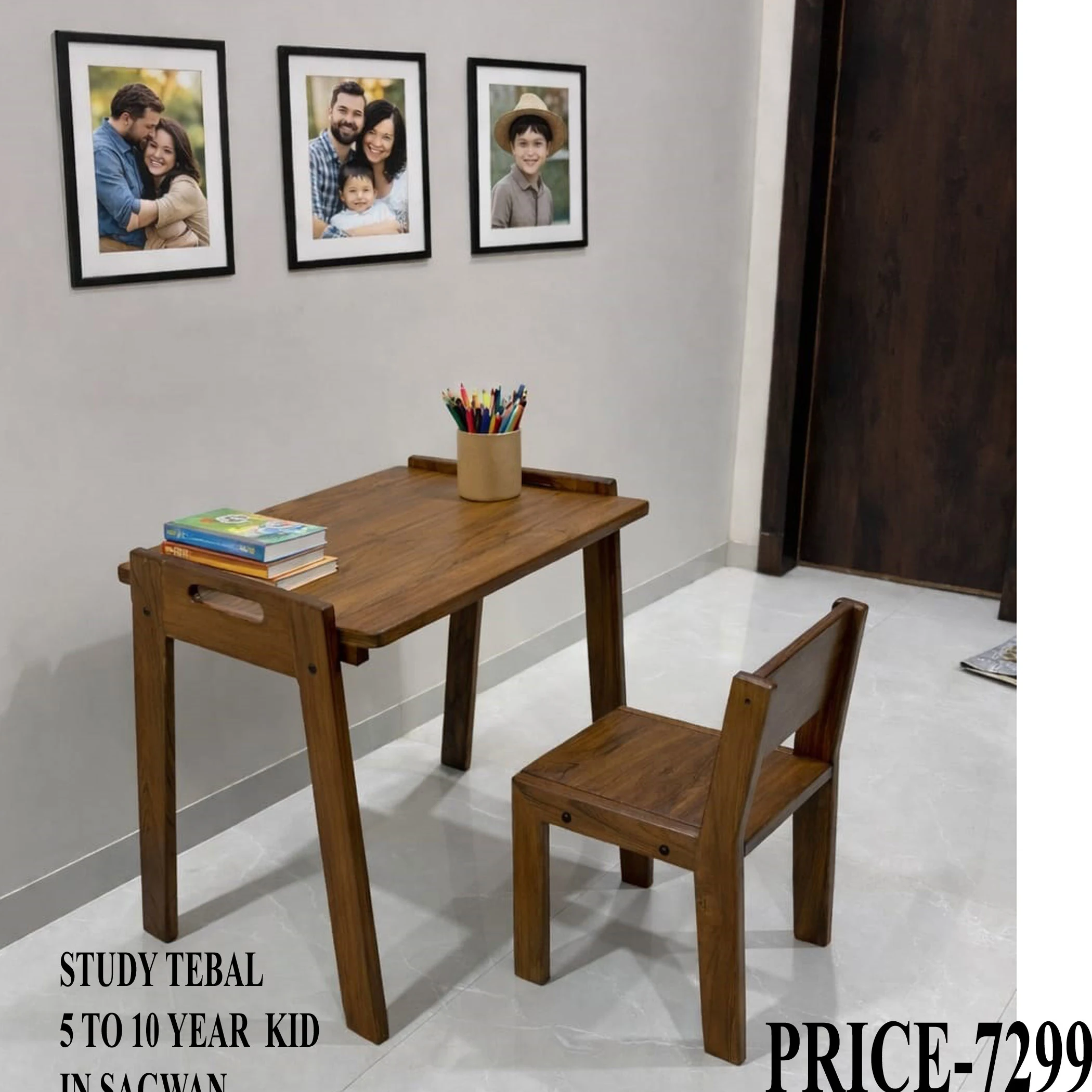 Teak Wood Study Table with Chair - For Ages 3-8 Years - Ergonomic Design - Image 6