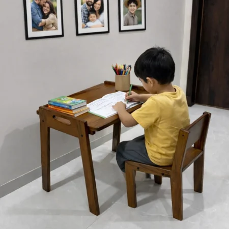 Teak Wood Study Table with Chair - For Ages 3-8 Years - Ergonomic Design - Image 1