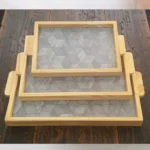 Pine Wood Serving Tray - Acrylic Handle 3-Piece Set 8 WOOMDECOR acrylic PAIN WOOD-tray-12