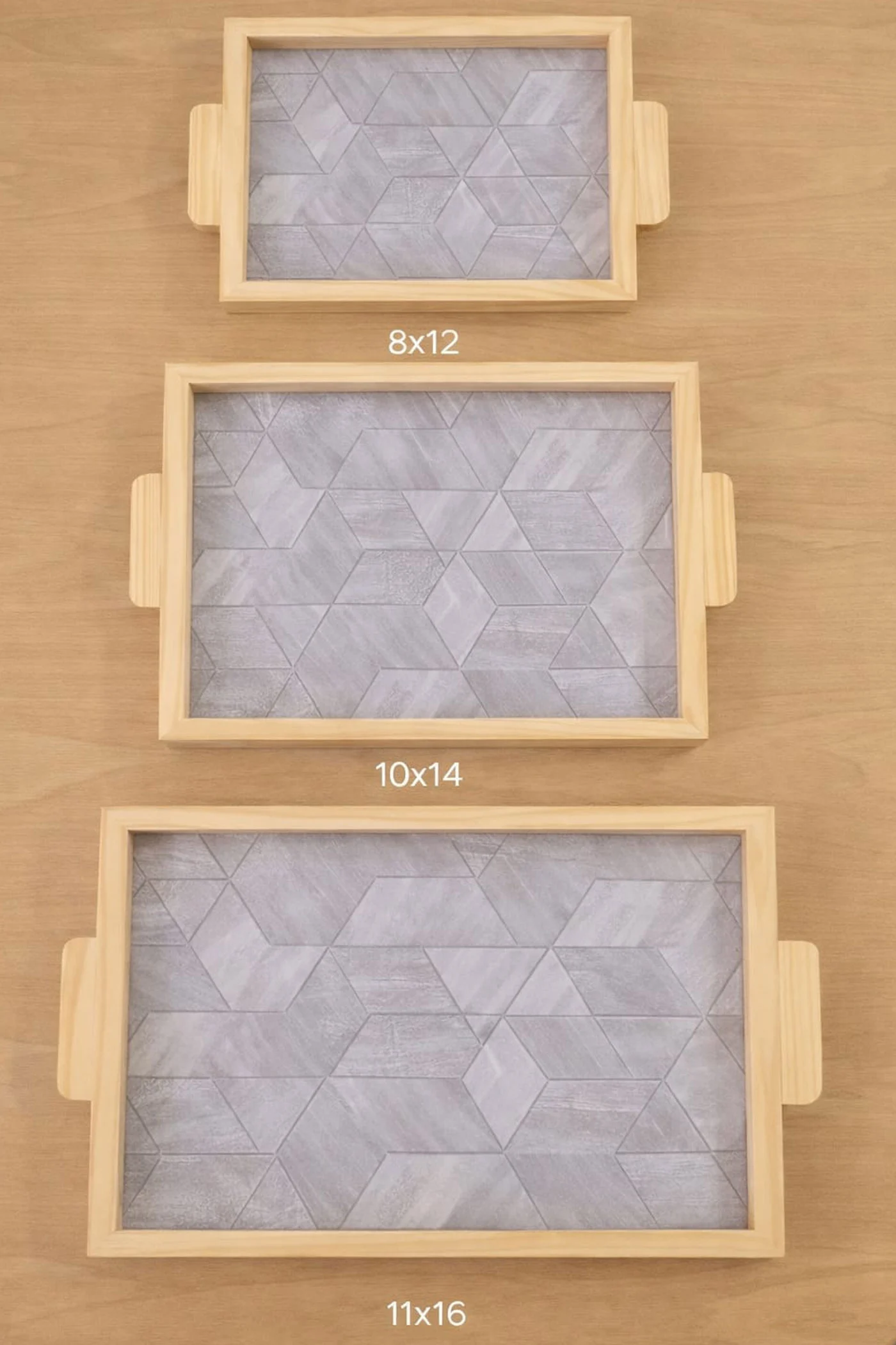 Pine Wood Serving Tray - Acrylic Handle 3-Piece Set