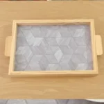 Pine Wood Serving Tray - Acrylic Handle 3-Piece Set 7 WOOMDECOR acrylic PAIN WOOD-tray-12