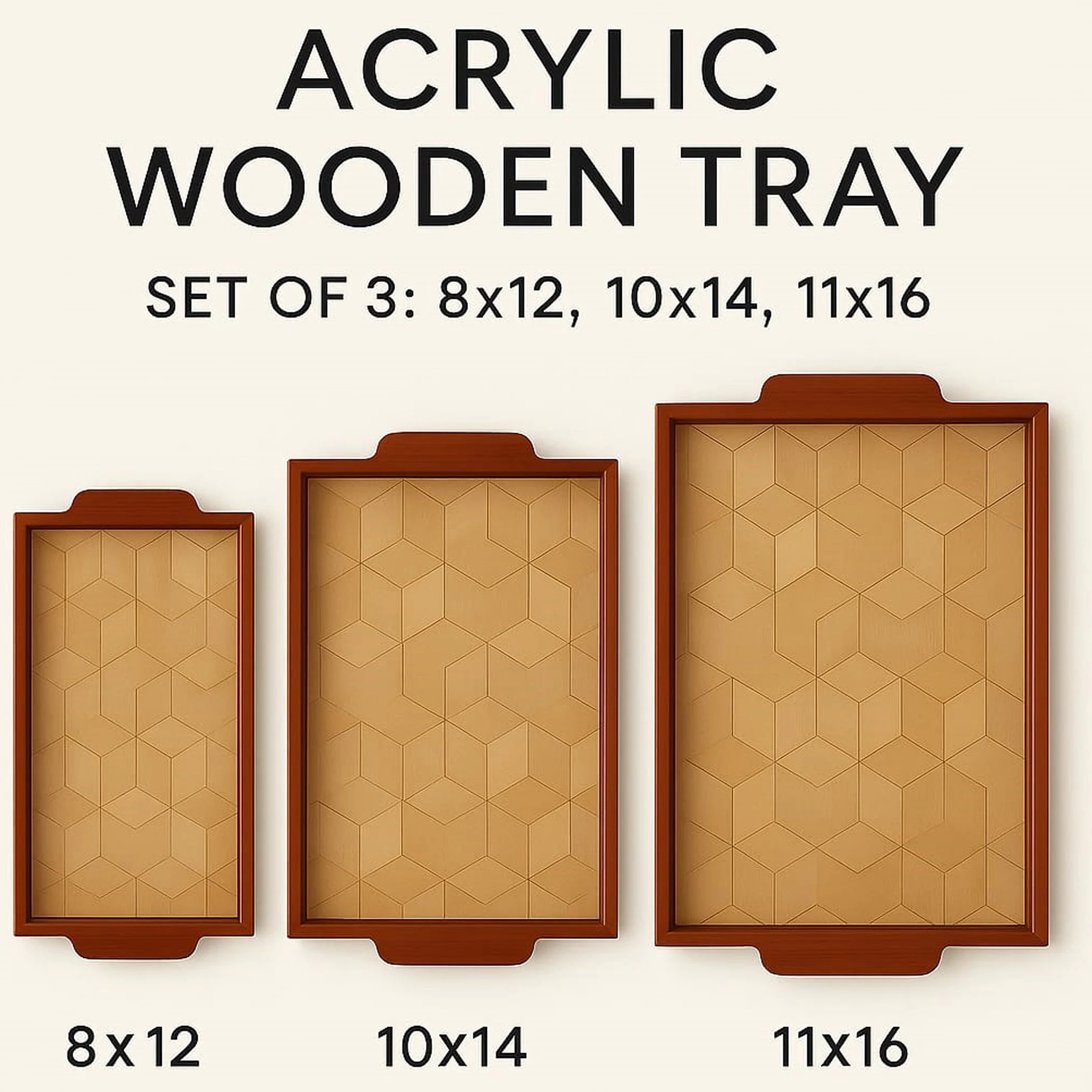Teak Wood Trays For Serving Premium Acrylic Sides - Image 1