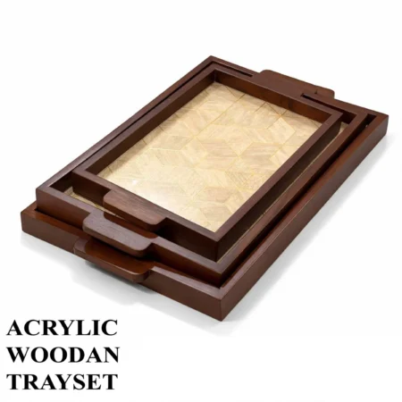 Teak Wood Trays For Serving Premium Acrylic Sides - Image 2