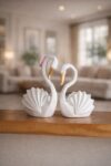Modern Geometric Swan Couple Statue Set – Contemporary Tabletop Showpiece for Living Room & Office