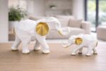 Geometric White & Gold Elephant Figurine Set - Pack of 2 Ceramic Elephant