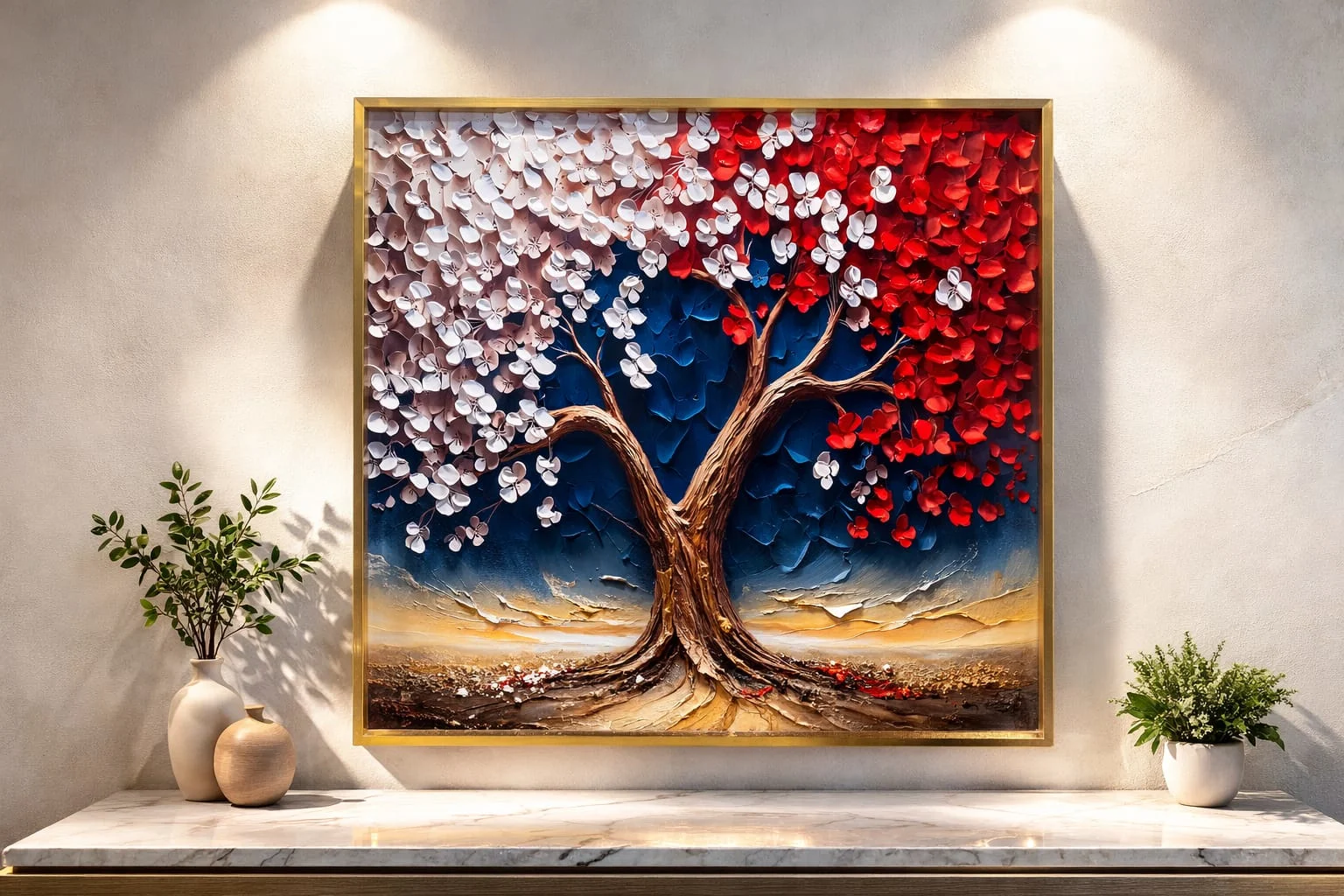 3D Abstract Red Tree Wall Canvas Painting – Handmade Textured Tree of Life Wall 1 wall canvas panting 1