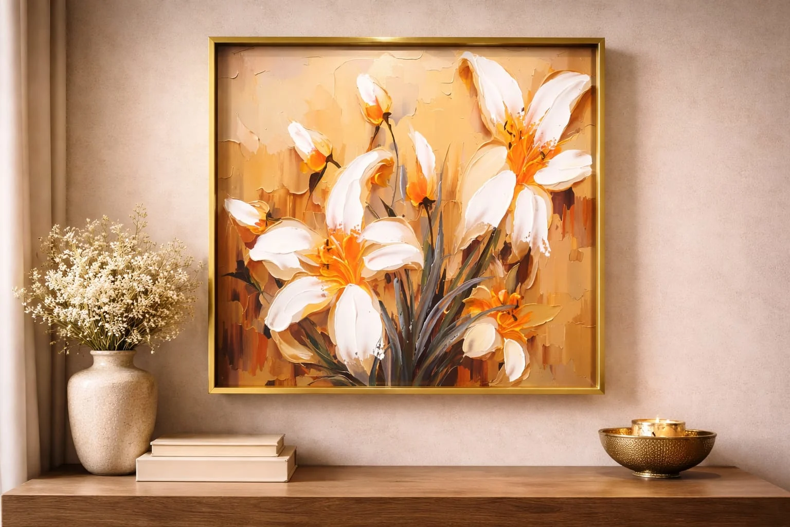 3D Textured White Lily Canvas Painting – Handmade Abstract White Lily Canvas Wall Art 🌸 1 wall canvas panting 5