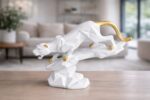 Minimalist Faceted Black Panther on Rock – Large Wild Animal Resin Tabletop Decor with Gold Accents 3 black tiger