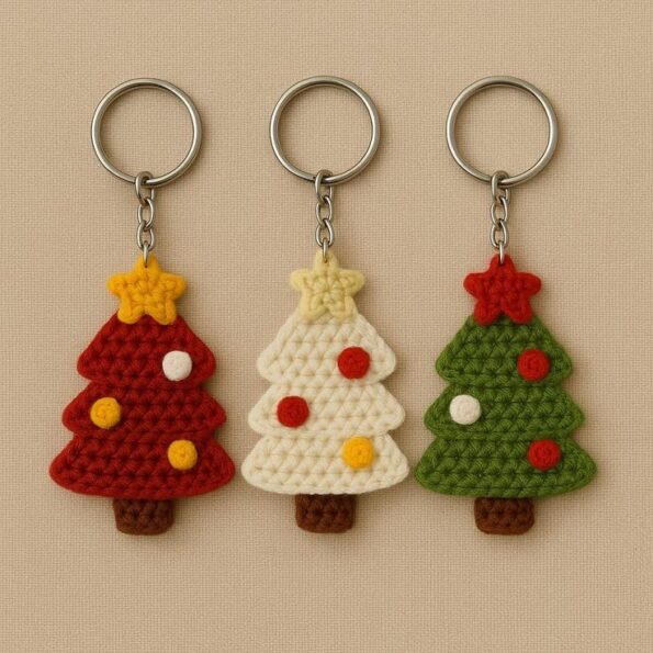 20+ Cute Free Crochet Keychain Patterns You Can Make Today 6 Flat Christmas Tree Amigurumi Keychain Full Crochet Pattern Beginner Friendly PDF TutorialP08