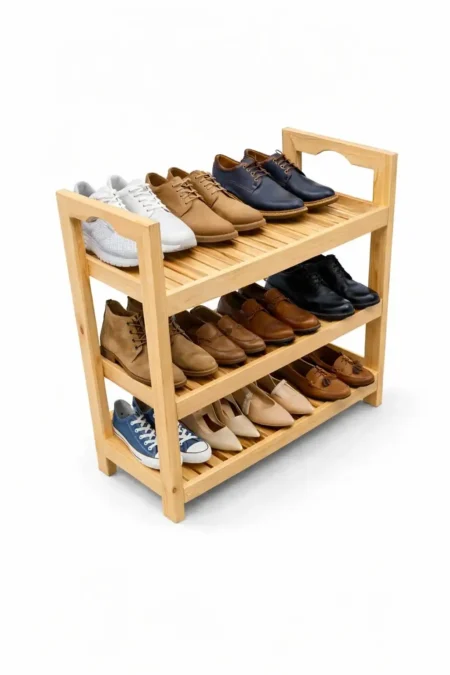 Minimalist Natural Pine Wood Shoe Rack – 3 Tier Wooden Shoe Storage Shelf