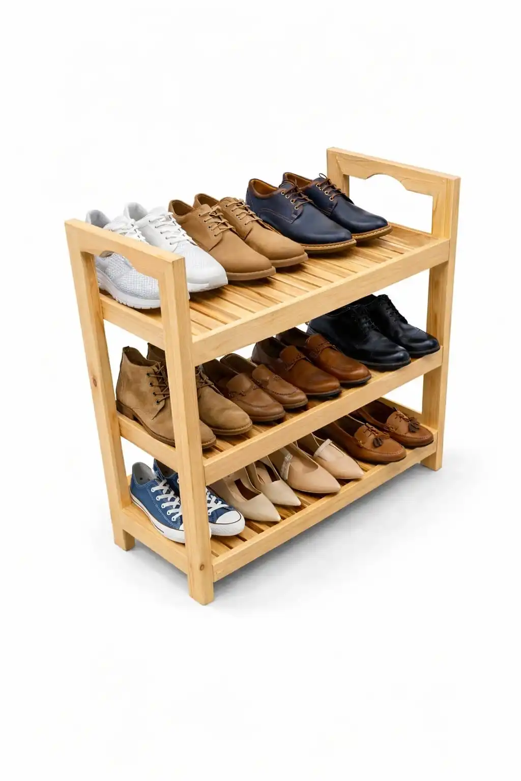 Minimalist Natural Pine Wood Shoe Rack – 3 Tier Wooden Shoe Storage Shelf