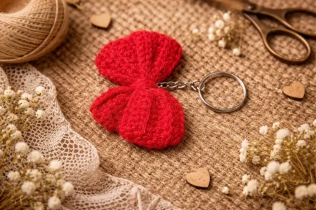 Handmade Crochet Red Bow & Butterfly Keychain – Crochet Red Ribbon Key Chain Gift