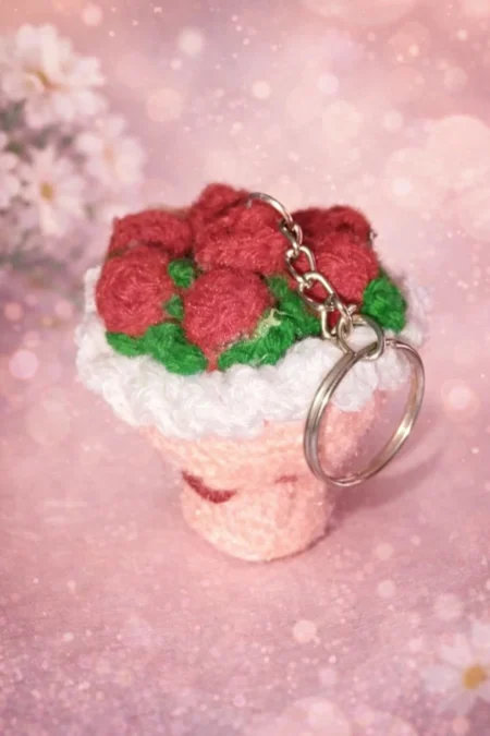 Handmade Crochet Flower Bouquet Keychain – Mini Floral Keychain Gift