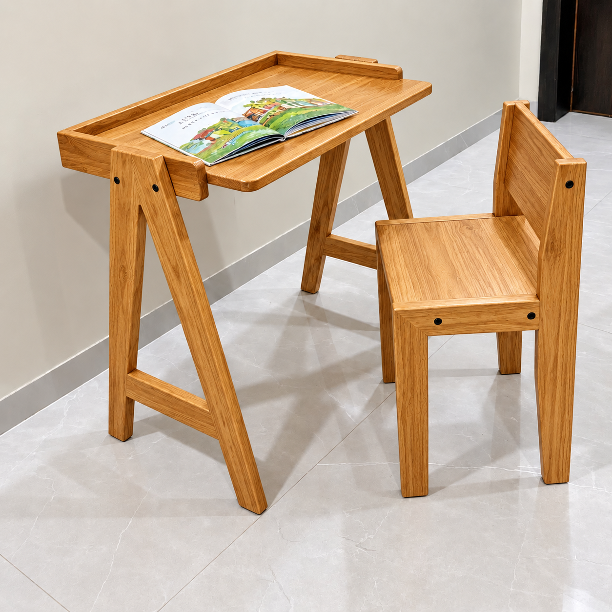 Pine Wood Study Table with Chair - For Ages 7-13 Years - Premium pine wood